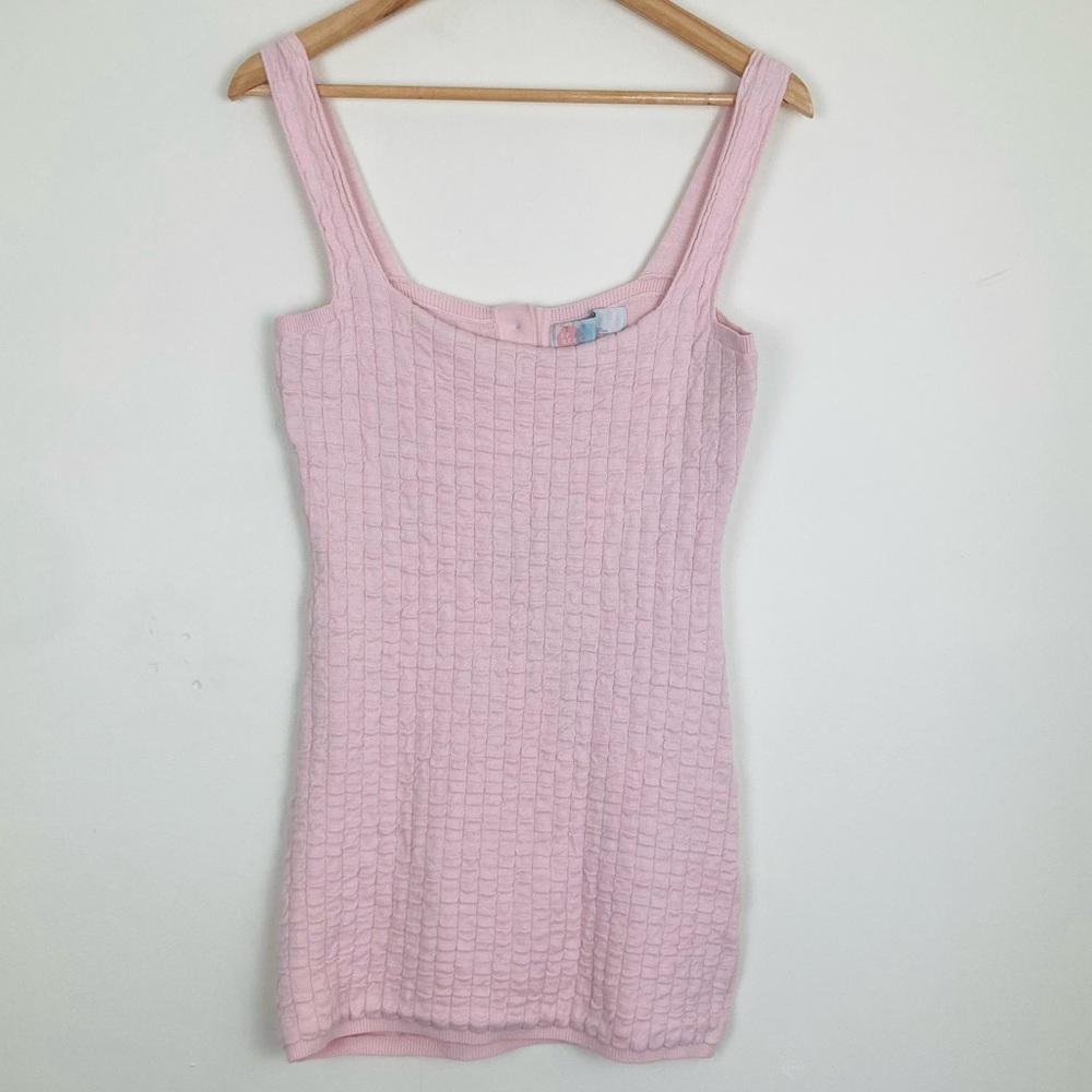 Free People Beach short and sweet textured knit pale ballet pink mini dress. L - Picture 2 of 7